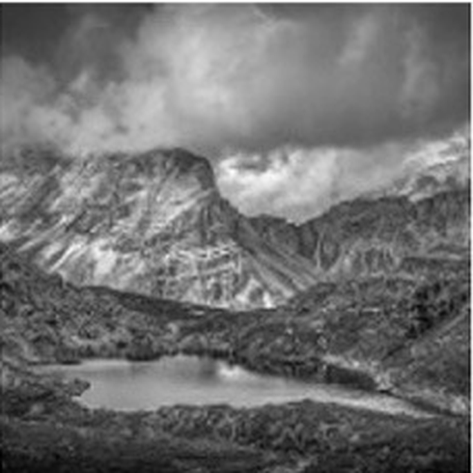 Grayscale mountain and lake input