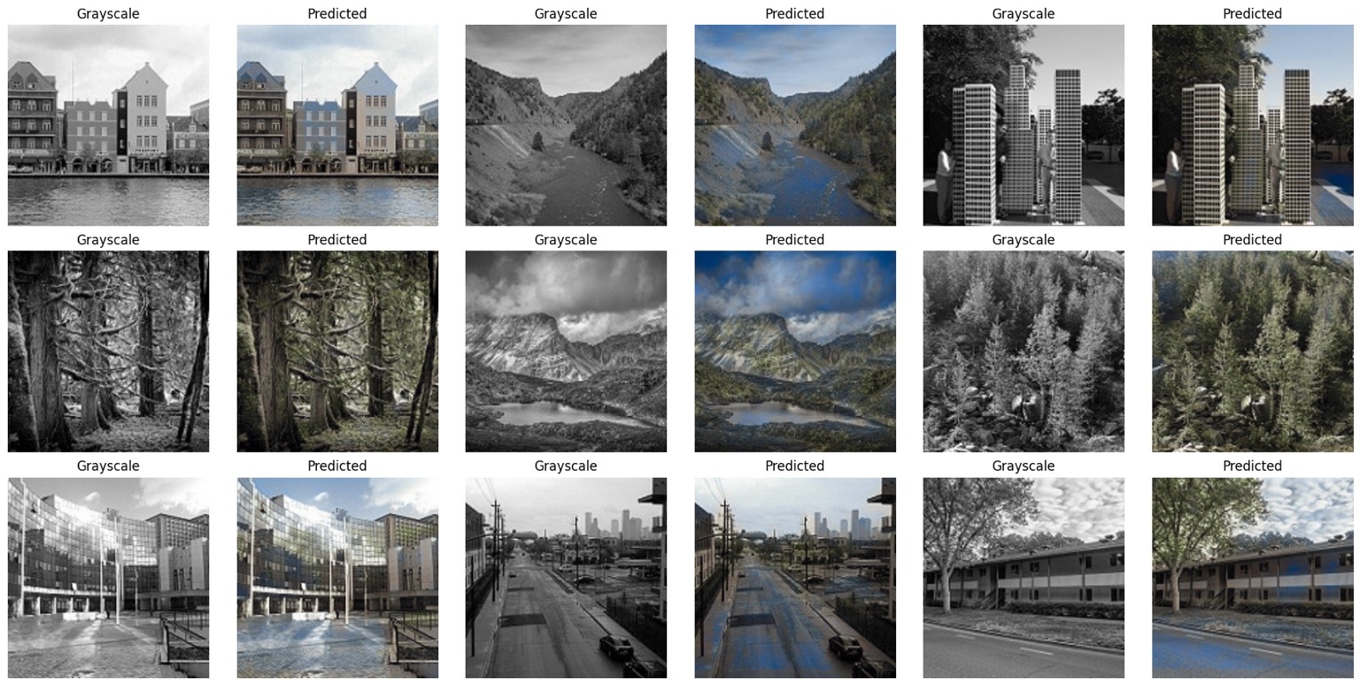 Grid of grayscale and predicted colorized landscapes